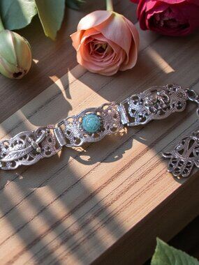 Ottoman Silver Story Bracelet, 1920s Turkish Cuff